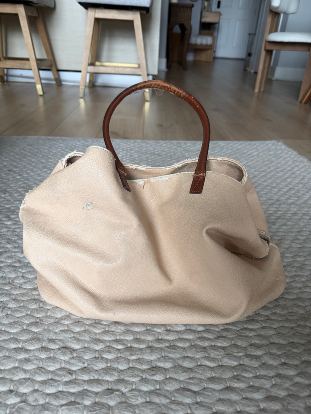 Sole Society Beige & Brown Vegan Leather Tote - Fair Condition